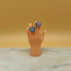 Vintage Peyote Birdpurple opalescent heart stud earrings silver 925 Y2K - 00G03Y